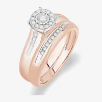 Unisex Adult 1/3 CT. T.W. Mined White Diamond 10K Rose Gold Round Halo Side Stone Ring Sets