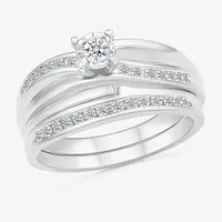 4.40mm Unisex Adult 1/3 CT. T.W. Natural White Diamond 10K White Gold Round Side Stone Wedding Ring Sets