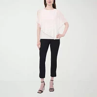 MSK Cape Womens Round Neck Short Sleeve Embellished Blouse