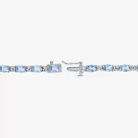 Simulated Blue Aquamarine Sterling Silver Oval 7.5 Inch Tennis Bracelet