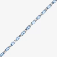 Simulated Blue Aquamarine Sterling Silver Oval 7.5 Inch Tennis Bracelet