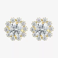 Cluster Flower Cubic Zirconia Stud Earrings 14K Gold