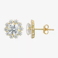 Cluster Flower Cubic Zirconia Stud Earrings 14K Gold