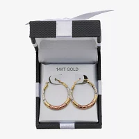 14K Tri-Tone Gold Diamond-Cut Round Hoop Earrings