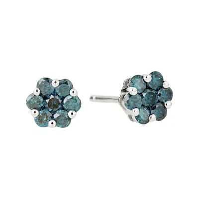 LIMITED QUANTITIES 3/4 CT. T.W. Color-Enhanced Blue Diamond Flower Stud Earrings