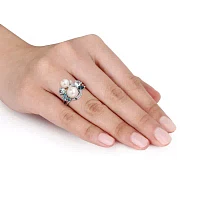Cultured Freshwater Pearl, Genuine London and Sky Blue Topaz Ring