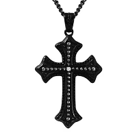 Mens Diamond-Accent Two-Tone Stainless Steel Cross Pendant Necklace