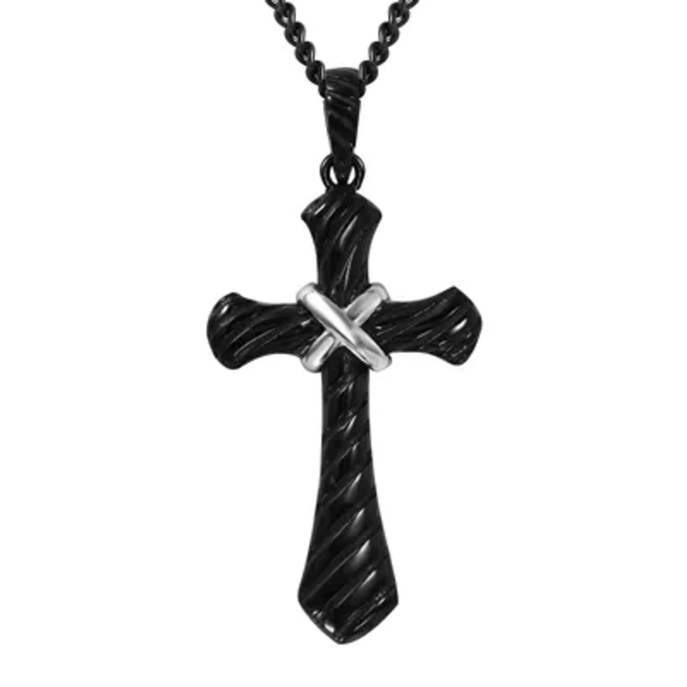 Mens Two-Tone Stainless Steel Cross Pendant Necklace