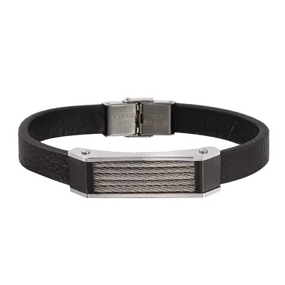 Men's Two-Tone Stainless Steel Leather Bracelet