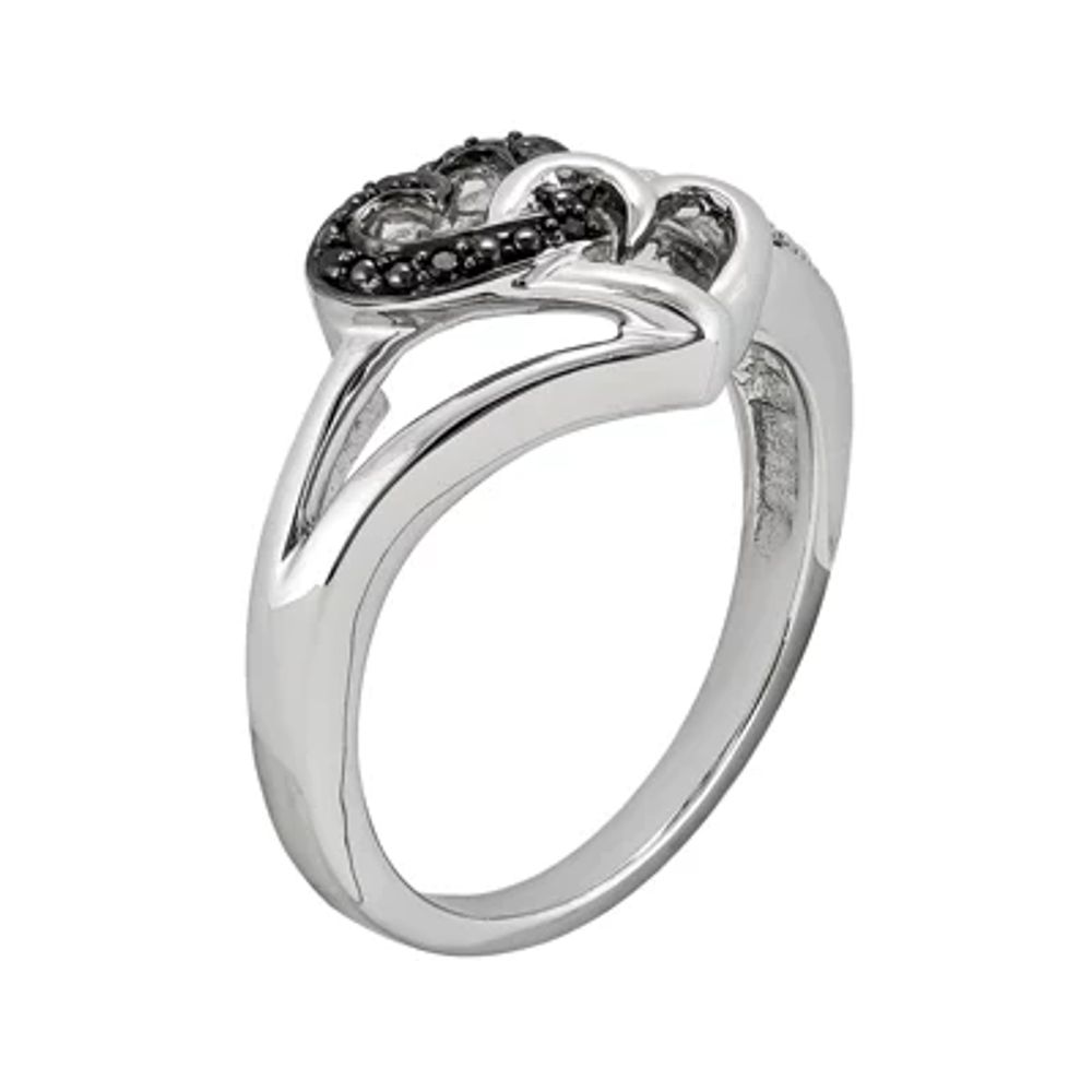 White and Color-Enhanced Black Diamond-Accent Double-Heart Ring