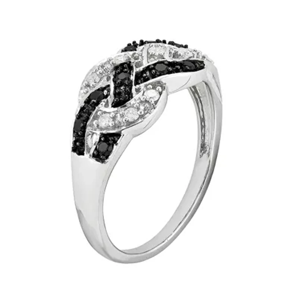 1/ CT.T.W. Natural White and Color-Enhanced Black Diamond Loop Ring