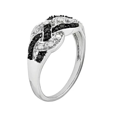 1/ CT.T.W. Natural White and Color-Enhanced Black Diamond Loop Ring