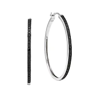 Color-Enhanced Black Diamond-Accent Sterling Silver Large Hoop Earrings