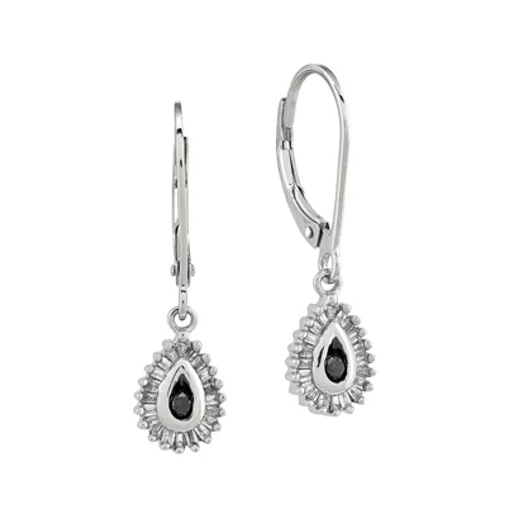 1/4 CT.T.W. Natural White and Color-Enhanced Black Diamond Sterling SIlver Teardrop Earrings