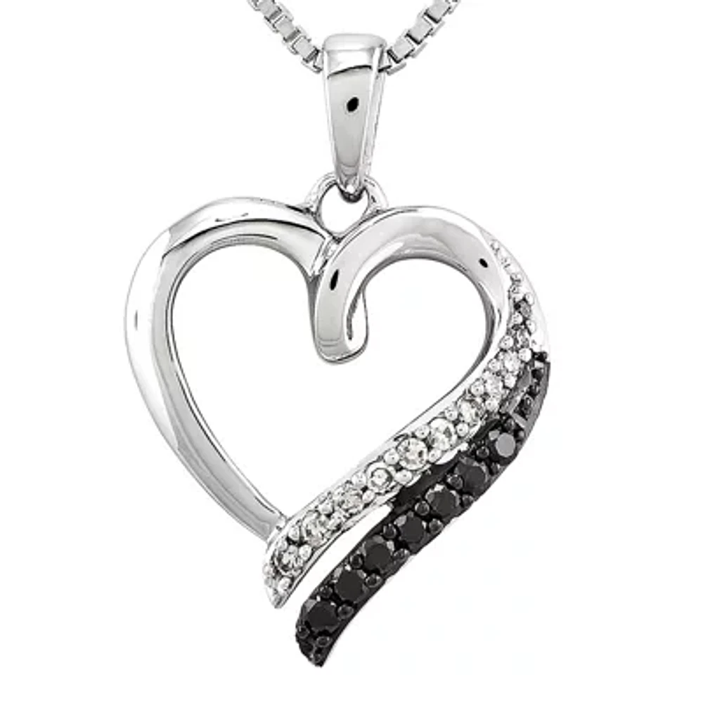 1/5 CT.T.W. Natural White and Color-Enhanced Black Diamond Sterling SIlver Heart Pendant Necklace