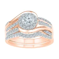 Womens 3/4 CT. T.W. Natural White Diamond 10K Rose Gold Round Bridal Set