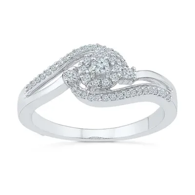 Promise My Love Womens 1/5 CT. Natural White Diamond Sterling Silver Round Side Stone Halo Ring