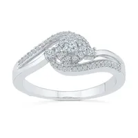 Promise My Love Womens 1/5 CT. Natural White Diamond Sterling Silver Round Side Stone Halo Ring