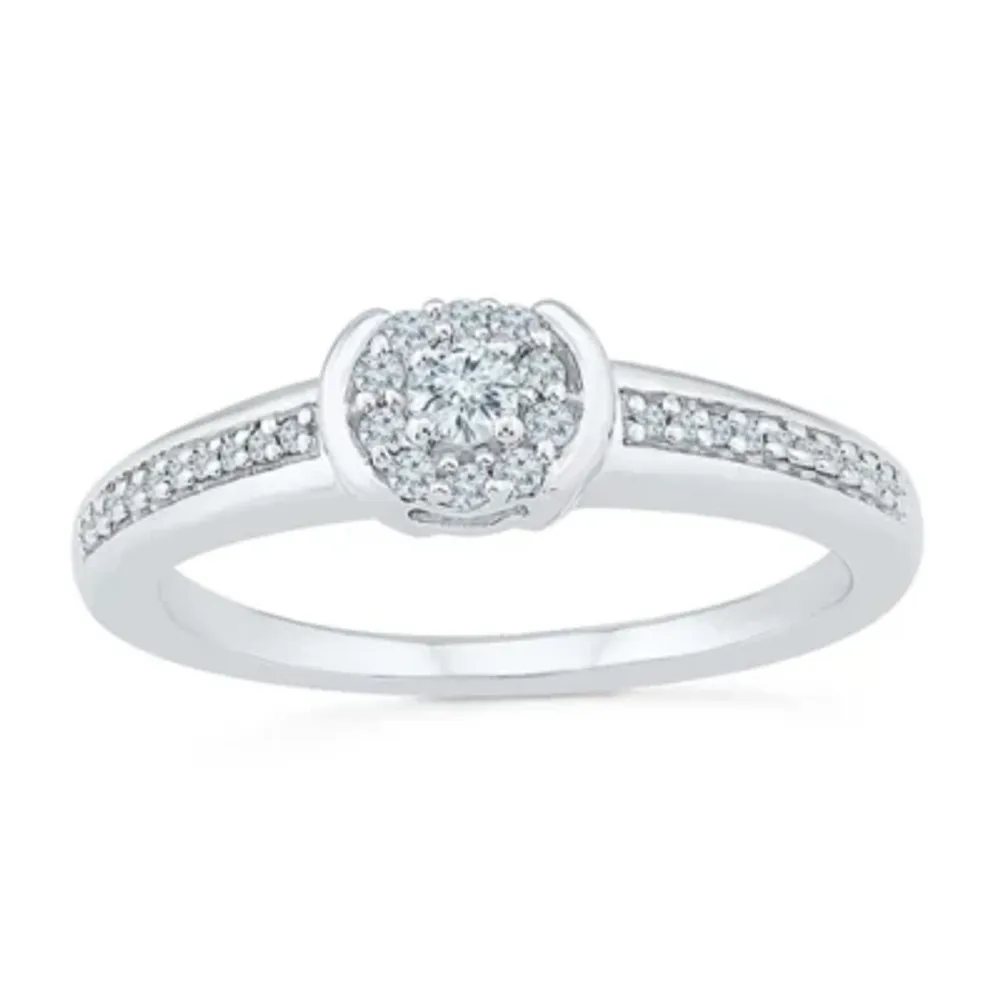 Promise My Love Womens 1/5 CT. Natural White Diamond Sterling Silver Round Side Stone Halo Ring