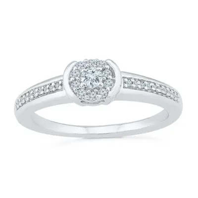 Promise My Love Womens 1/5 CT. Natural White Diamond Sterling Silver Round Side Stone Halo Ring