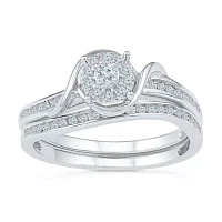 Promise My Love Womens 1/ CT. T.W. Natural White Diamond Sterling Silver Round Side Stone Halo Ring