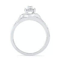 Promise My Love Womens 1/ CT. T.W. Natural White Diamond Sterling Silver Round Side Stone Halo Ring