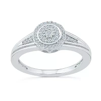 Promise My Love Womens 1/ CT. T.W. Natural White Diamond Sterling Silver Round Side Stone Halo Ring