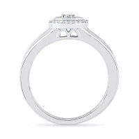 Promise My Love Womens 1/ CT. T.W. Natural White Diamond Sterling Silver Round Side Stone Halo Ring