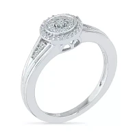 Promise My Love Womens 1/ CT. T.W. Natural White Diamond Sterling Silver Round Side Stone Halo Ring