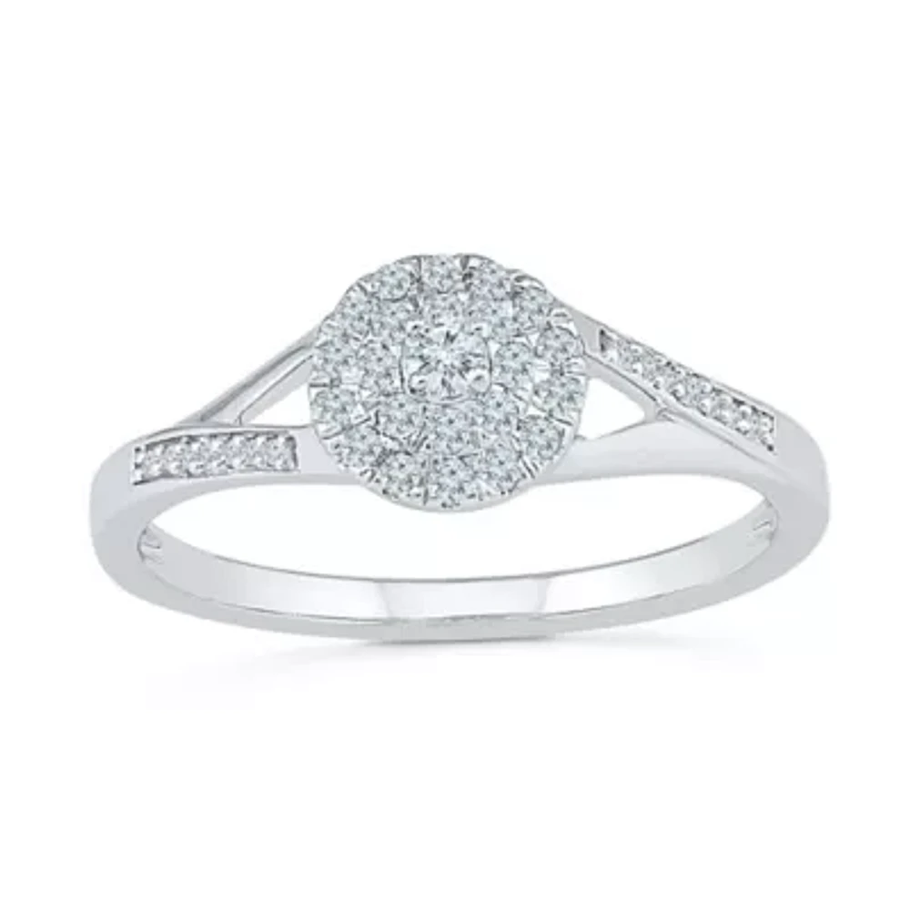 Promise My Love Womens 1/5 CT. Natural White Diamond Sterling Silver Round Side Stone Ring
