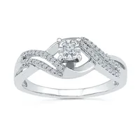 Promise My Love Womens 1/6 CT. T.W. Mined White Diamond Sterling Silver Round Crossover Ring