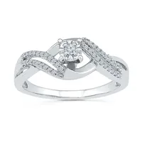 Promise My Love Womens 1/6 CT. T.W. Natural White Diamond Sterling Silver Round Crossover Ring