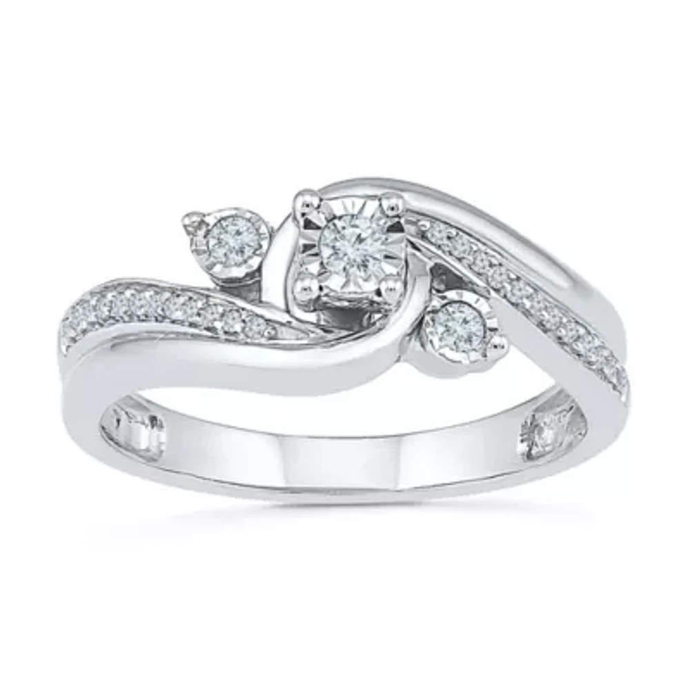 Promise My Love Womens 1/ CT. T.W. Natural Diamond Sterling Silver Round Side Stone -Stone Ring