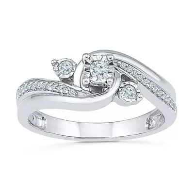 Promise My Love Womens 1/ CT. T.W. Natural Diamond Sterling Silver Round Side Stone -Stone Ring