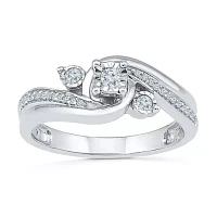 Promise My Love Womens 1/ CT. T.W. Natural Diamond Sterling Silver Round Side Stone -Stone Ring