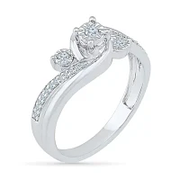 Promise My Love Womens 1/ CT. T.W. Natural Diamond Sterling Silver Round Side Stone -Stone Ring