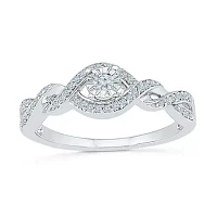 Promise My Love Womens 1/5 CT. Natural White Diamond Sterling Silver Round Side Stone Ring