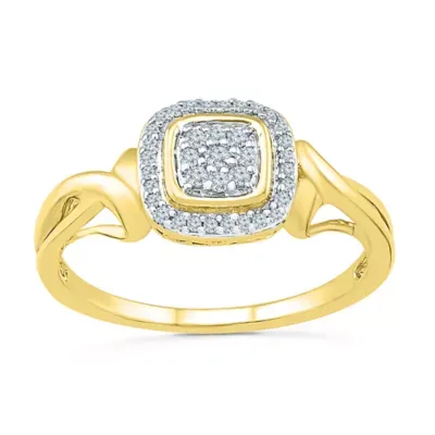 Promise My Love Womens 1/6 CT. T.W. Natural White Diamond Sterling Silver Cushion Halo Ring