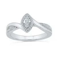 Promise My Love Womens 1/6 CT. T.W. Natural White Diamond Sterling Silver Marquise Side Stone Halo Ring