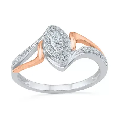 Promise My Love Womens 1/6 CT. T.W. Natural White Diamond Sterling Silver Marquise Halo Ring