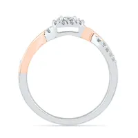 Promise My Love Womens 1/5 CT. Natural White Diamond 10K Rose Gold Sterling Silver Cushion Bypass  Halo Ring