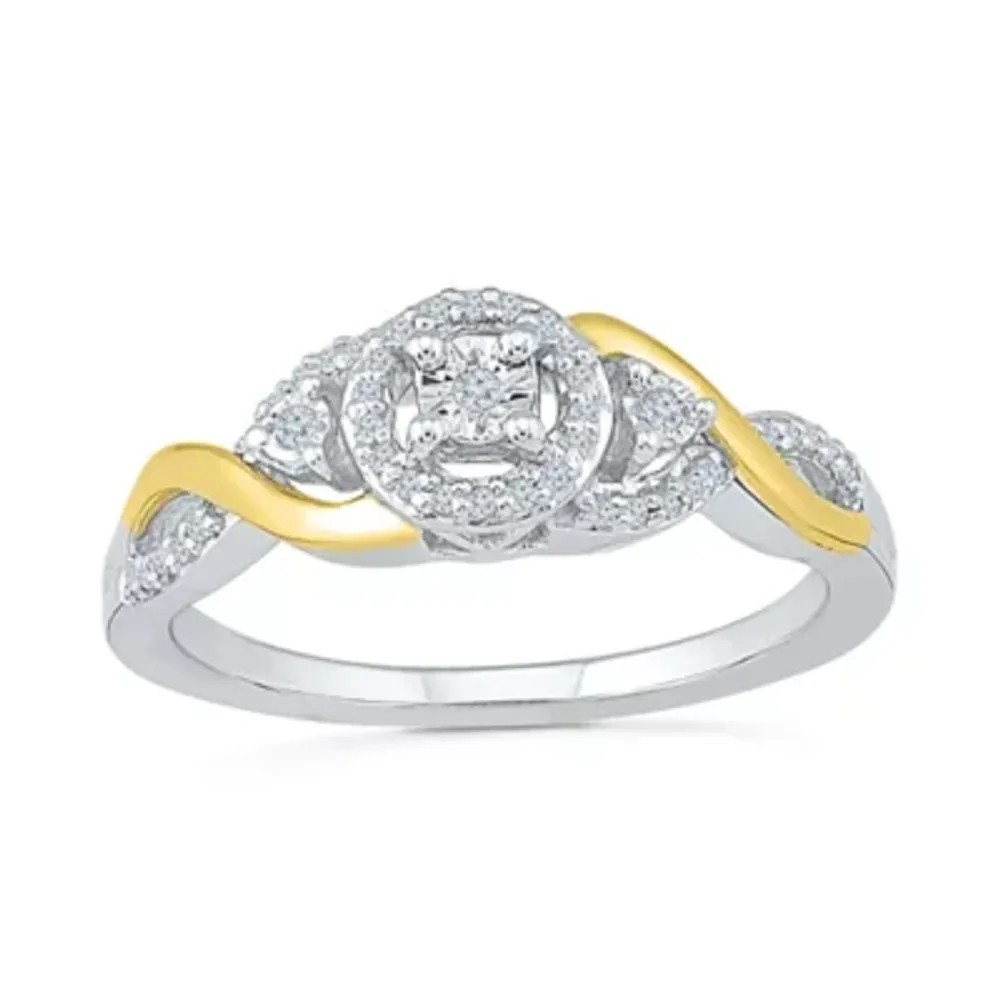 Promise My Love Womens 1/8 CT. T.W. Natural White Diamond 10K Gold Sterling Silver Round Side Stone Halo Ring