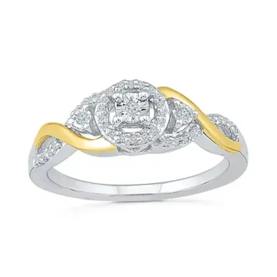 Promise My Love Womens 1/8 CT. T.W. Natural White Diamond 10K Gold Sterling Silver Round Side Stone Halo Ring