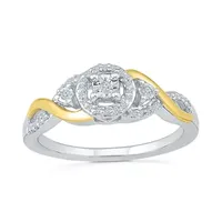 Promise My Love Womens 1/8 CT. T.W. Natural White Diamond 10K Gold Sterling Silver Round Side Stone Halo Ring