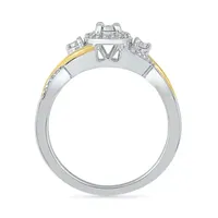 Promise My Love Womens 1/8 CT. T.W. Natural White Diamond 10K Gold Sterling Silver Round Side Stone Halo Ring