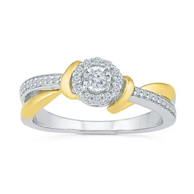 Promise My Love Womens 1/5 CT. Natural White Diamond 10K Gold Sterling Silver Round Bypass  Halo Ring