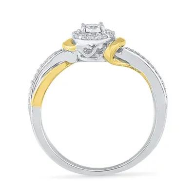 Promise My Love Womens 1/5 CT. T.W. Mined White Diamond 10K Gold Sterling Silver Round Bypass  Halo Ring