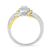 Promise My Love Womens 1/5 CT. T.W. Natural White Diamond 10K Gold Sterling Silver Round Bypass  Halo Ring