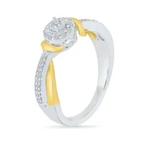 Promise My Love Womens 1/5 CT. T.W. Natural White Diamond 10K Gold Sterling Silver Round Bypass  Halo Ring