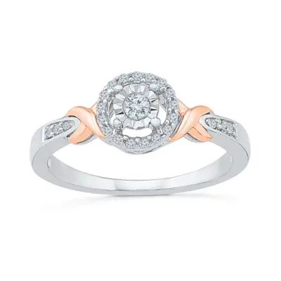 Promise My Love Womens 1/5 CT. Natural White Diamond 10K Rose Gold Sterling Silver Round Side Stone Halo Ring